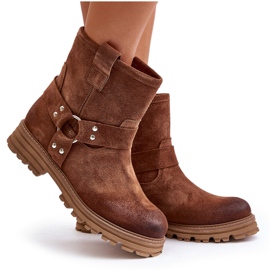Flache Damenstiefel aus Wildleder Lewski 3610 Braun 10
