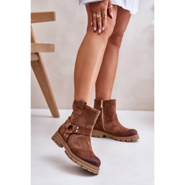 Flache Damenstiefel aus Wildleder Lewski 3610 Braun 2