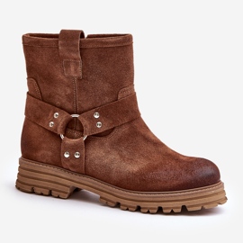 Flache Damenstiefel aus Wildleder Lewski 3610 Braun 4