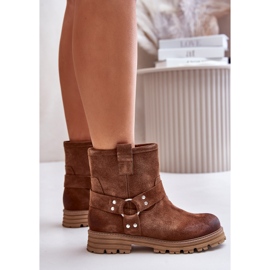 Flache Damenstiefel aus Wildleder Lewski 3610 Braun 6