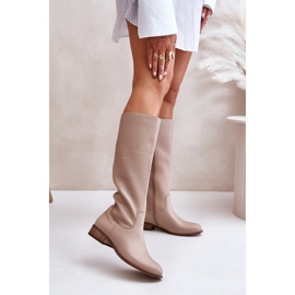 Lewski Damen-Lederstiefel mit mittlerer Wade und Reißverschluss links 3616 Beige 2