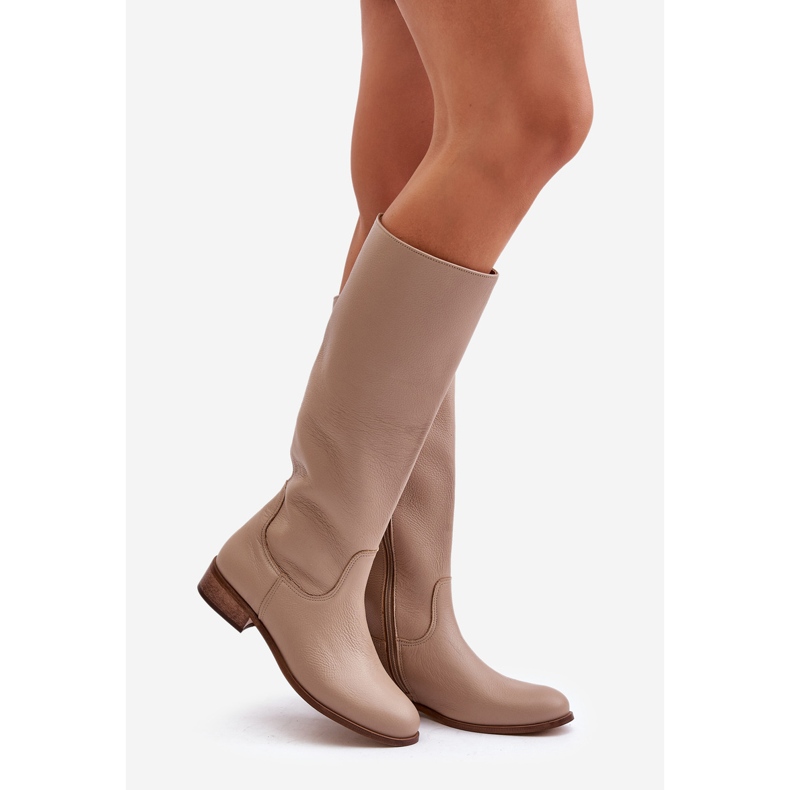 Lewski Damen-Lederstiefel mit mittlerer Wade und Reißverschluss links 3616 Beige 1