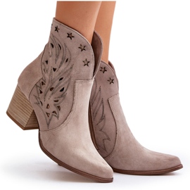 Durchbrochene Wildleder-Cowboystiefel mit hohem Absatz Lewski 3613 Cappucino beige 15