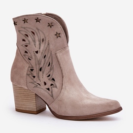 Durchbrochene Wildleder-Cowboystiefel mit hohem Absatz Lewski 3613 Cappucino beige 9