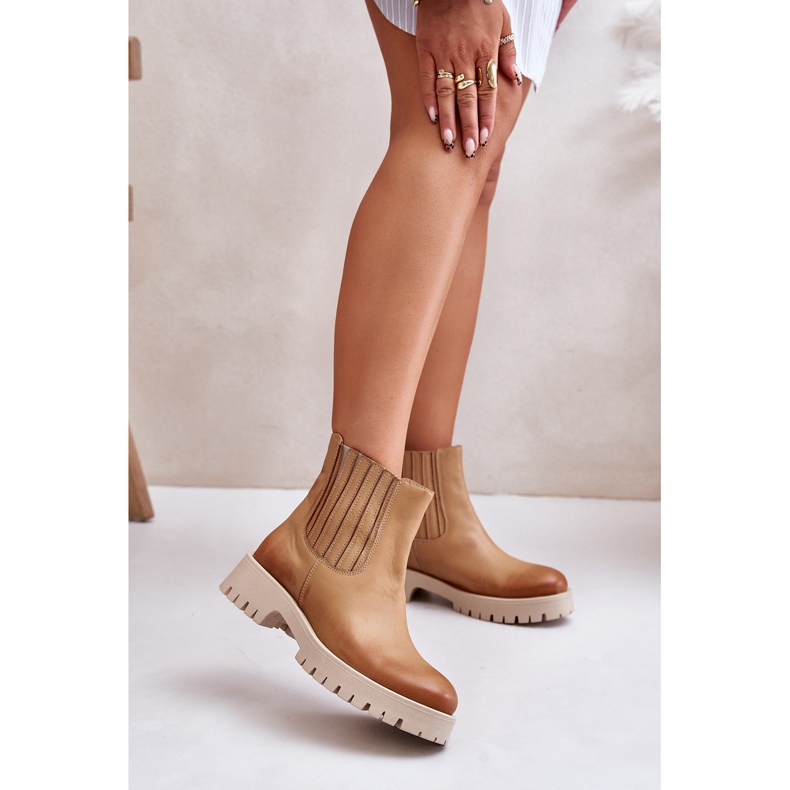 Damen-Slip-On-Stiefel mit flachem Absatz Leder Lewski 3611 Braun 2