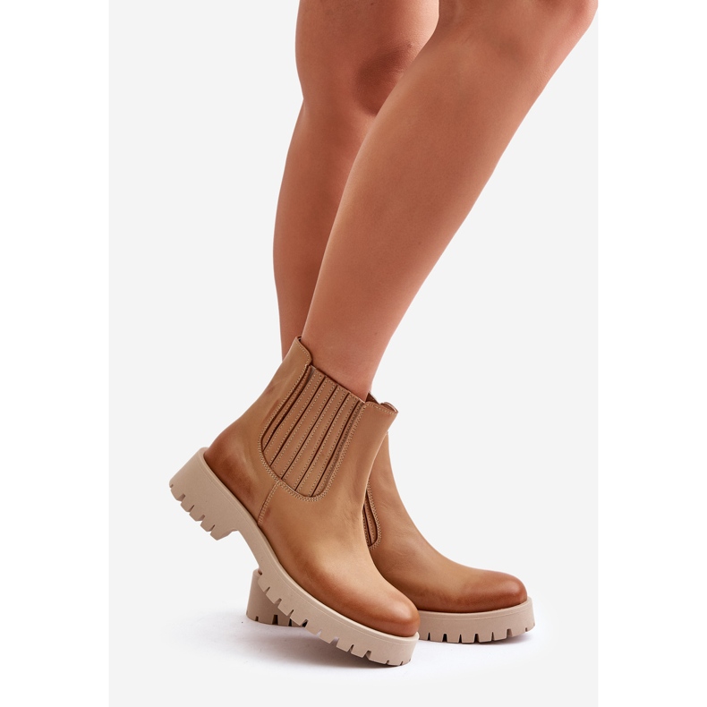 Damen-Slip-On-Stiefel mit flachem Absatz Leder Lewski 3611 Braun 1