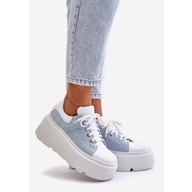 Leder-Sneakers auf einer massiven Plateau-Jeans Lewski 3586 Weiß blau 1