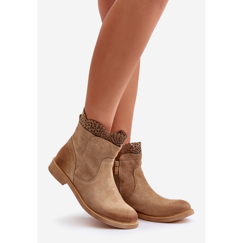 Lewski Shoes Niedrige flache Damenstiefel Wildleder Lewski 3624 Beige 1