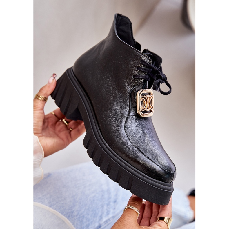 Zazoo 2952 Lederstiefeletten mit Goldverzierung, Schwarz 2