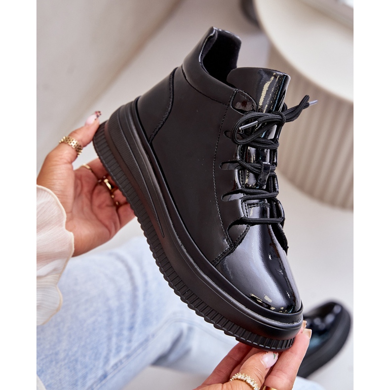 Leichte Plateau-Sportschuhe aus Lackleder Naturleder Artiker 55C1049 Schwarz 2