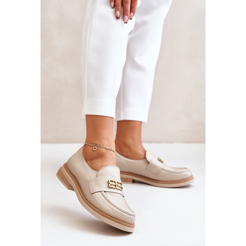 Zazoo 20174 Leder elegante Damenschuhe mit flachem Absatz, Beige 2