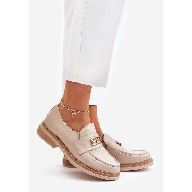 Zazoo 20174 Leder elegante Damenschuhe mit flachem Absatz, Beige 1