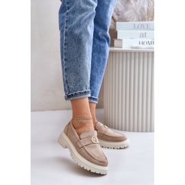 Damen-Brogues-Mokassins mit Golddetail Khaki Arilva beige 2