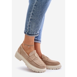 Damen-Brogues-Mokassins mit Golddetail Khaki Arilva beige 1