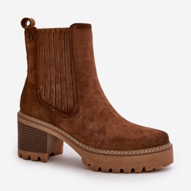 Damen-Stiefel mit hohem Absatz aus Öko-Wildleder, warmes Braun Nevitas 1