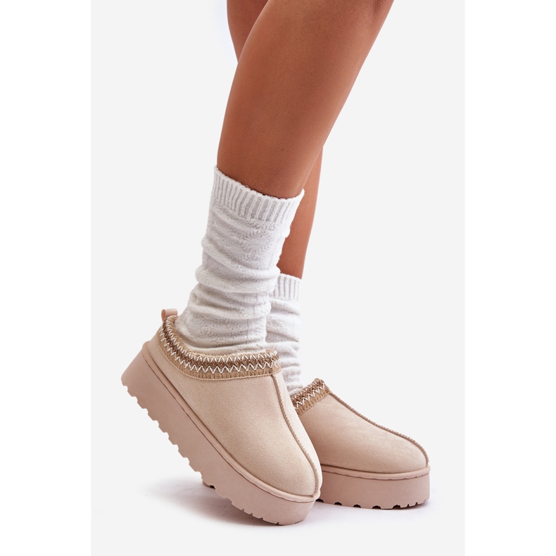 Plateau-Schneestiefel für Damen mit Fellfutter, Hellbeige Remenia 1