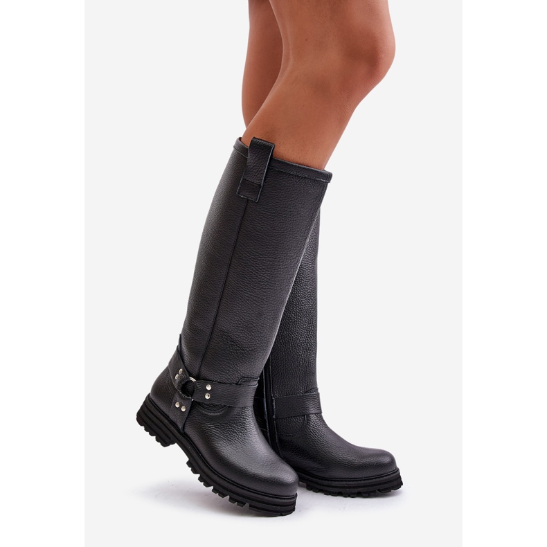 Overknee-Stiefel für Damen aus Leder Lewski 3615 Schwarz 1