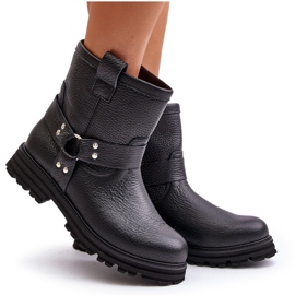 Flache Damenstiefel aus Leder Lewski 3610 Schwarz 10
