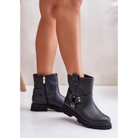 Flache Damenstiefel aus Leder Lewski 3610 Schwarz 3