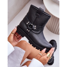 Flache Damenstiefel aus Leder Lewski 3610 Schwarz 9