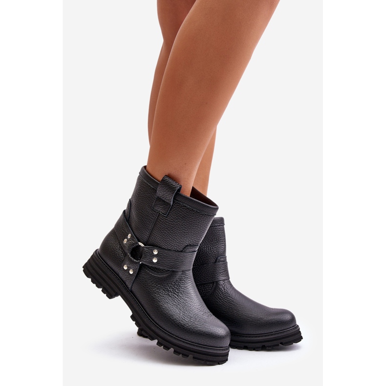 Flache Damenstiefel aus Leder Lewski 3610 Schwarz 1