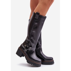 Overknee-Stiefel für Damen aus Leder Lewski 3432 Schwarz 1