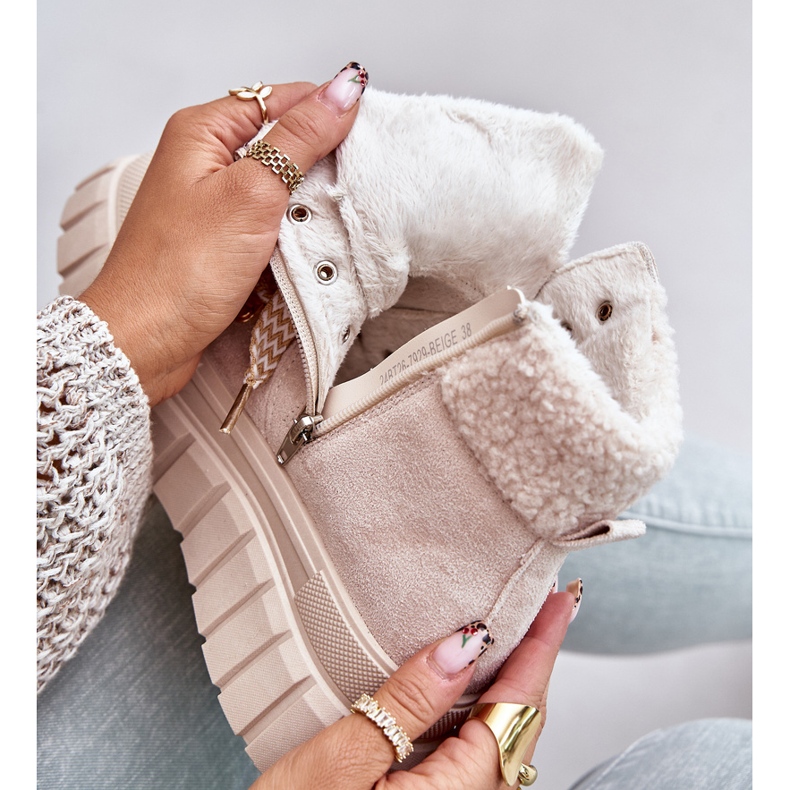 Isolierte Trapper-Stiefel für Damen auf der Plattform, Beige Alcyhen 2