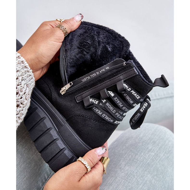 Damenstiefel auf Plateau mit Zierschnürung Schwarz Edidda 2