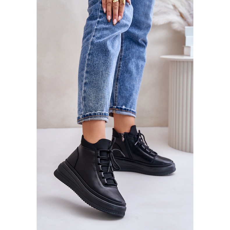 Leichte Leder-Sportschuhe auf der Artiker-Plattform 55C1041 Schwarz 2