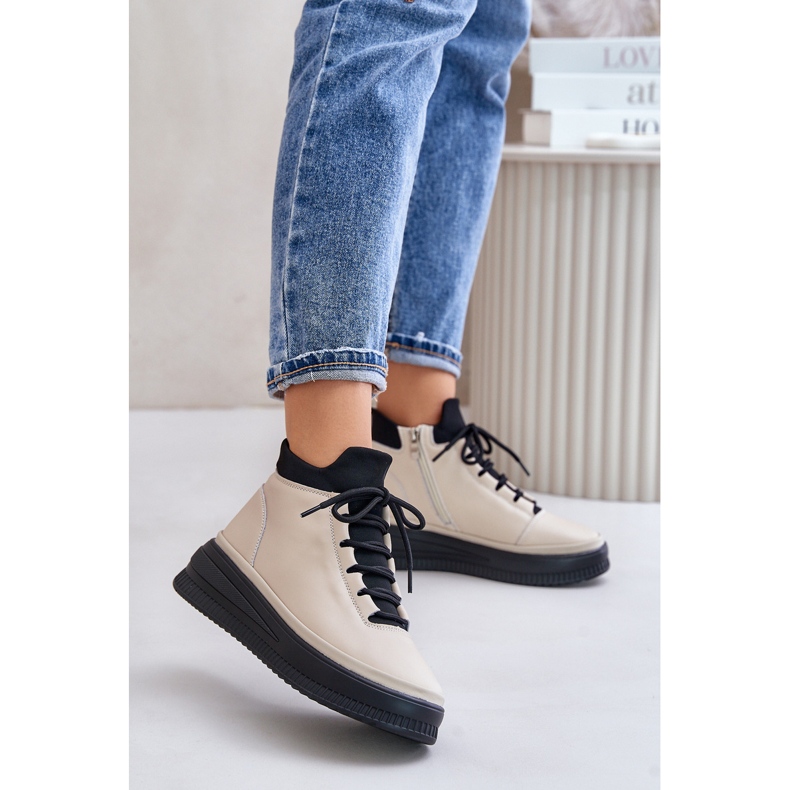 Sportschuhe aus hellem Leder auf der Artiker-Plattform 55C0554 Beige 2