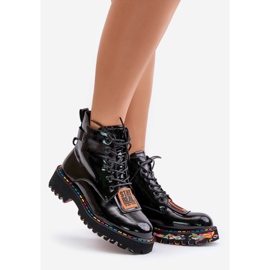 Trapper-Stiefel für Damen aus Lackleder mit Reißverschluss, Artiker 55C0517, Schwarz 1