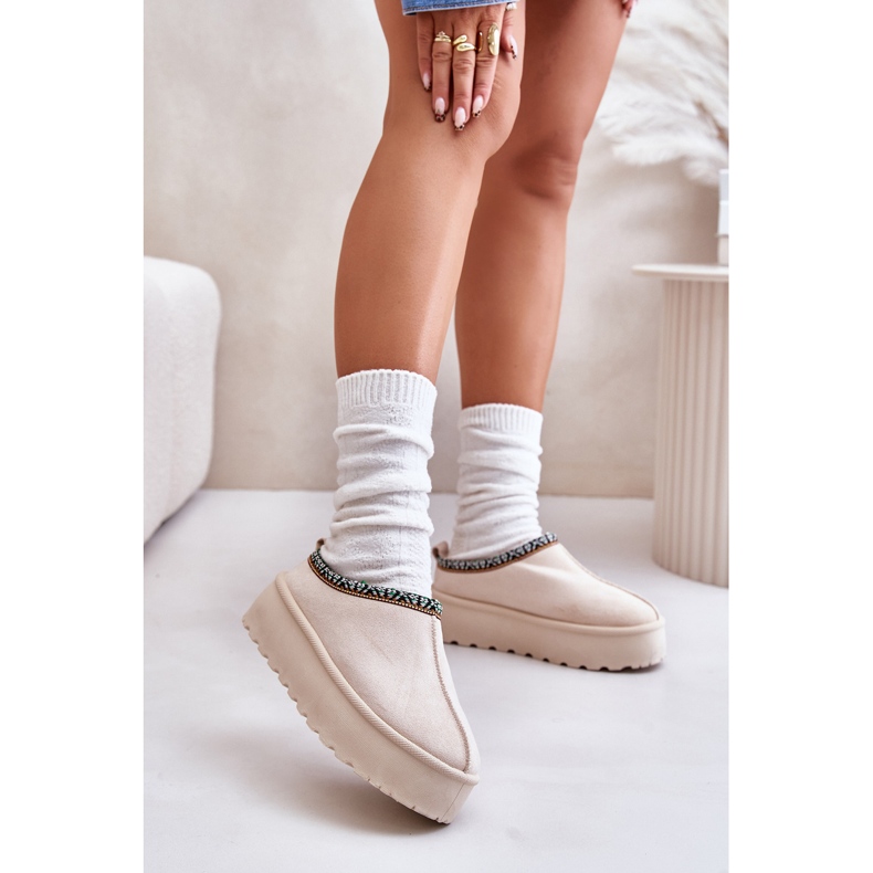 Damen-Plateauhausschuhe mit Stickerei, Hellbeige Neroma 2