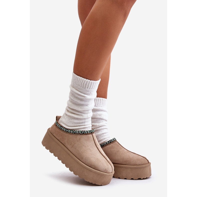 Damen-Plateauhausschuhe mit Stickerei, Beige Neroma 1