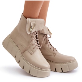 Zazoo 60511 Damen-Lederstiefel auf der warmen beigefarbenen Plattform 10