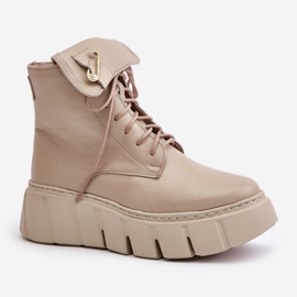 Zazoo 60511 Damen-Lederstiefel auf der warmen beigefarbenen Plattform 4