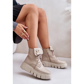 Zazoo 60511 Damen-Lederstiefel auf der warmen beigefarbenen Plattform 7