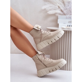Zazoo 60511 Damen-Lederstiefel auf der warmen beigefarbenen Plattform 8