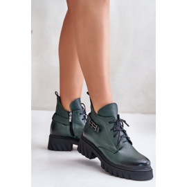 Zazoo 60483 Damen-Leder-Low-Top-Stiefel Warmed Dark Green grün 2