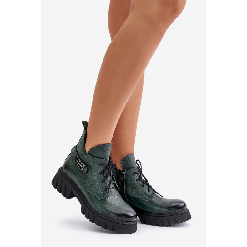 Zazoo 60483 Damen-Leder-Low-Top-Stiefel Warmed Dark Green grün 1