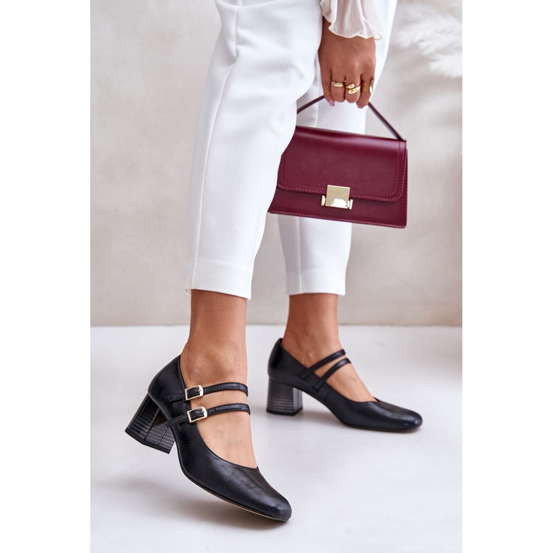 Lederpumps mit Riemen auf hohem Absatz Laura Messi 2857 Schwarz 2