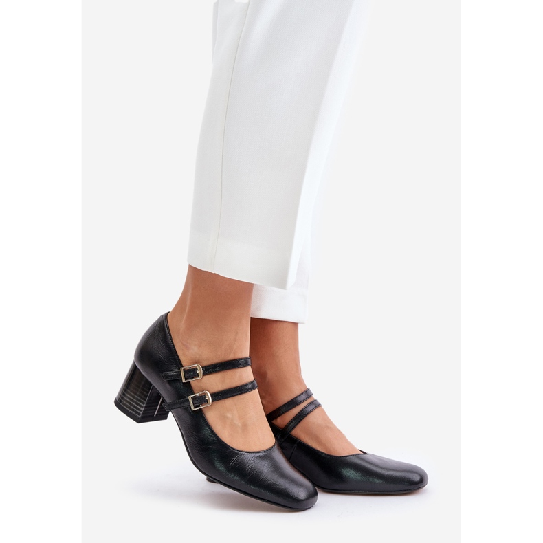 Lederpumps mit Riemen auf hohem Absatz Laura Messi 2857 Schwarz 1