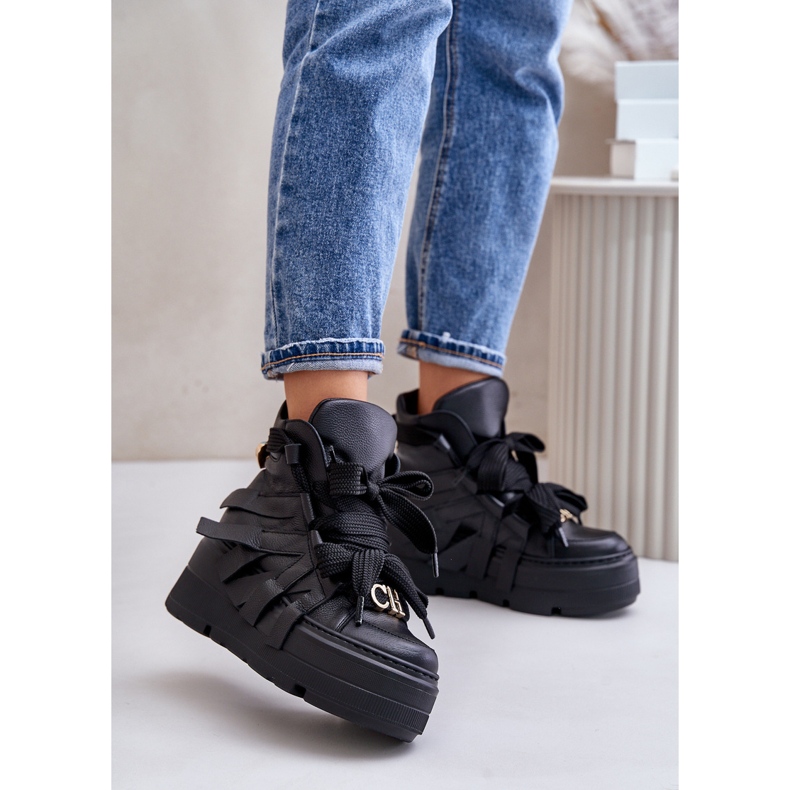 Damen-Ledersneaker auf massivem Plateau CheBello 4561 Schwarz 2