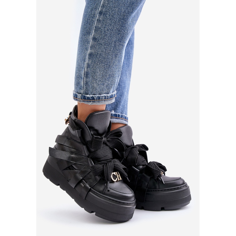 Damen-Ledersneaker auf massivem Plateau CheBello 4561 Schwarz 1