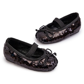 Mädchen Ballerinas mit Pailletten und einem schwarzen Bogen dekoriert 4