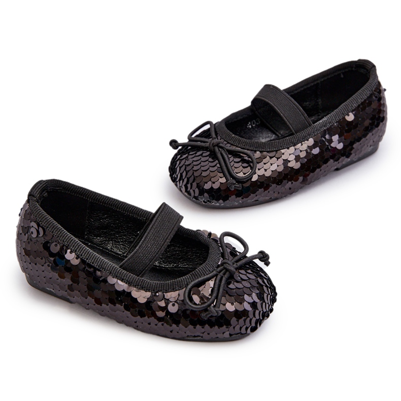 Mädchen Ballerinas mit Pailletten und einem schwarzen Bogen dekoriert 4