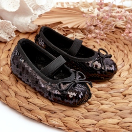 Mädchen Ballerinas mit Pailletten und einem schwarzen Bogen dekoriert 3