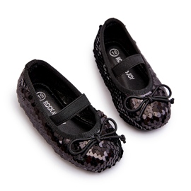 Mädchen Ballerinas mit Pailletten und einem schwarzen Bogen dekoriert 2