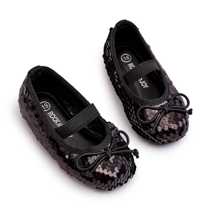 Mädchen Ballerinas mit Pailletten und einem schwarzen Bogen dekoriert 2