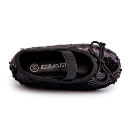 Mädchen Ballerinas mit Pailletten und einem schwarzen Bogen dekoriert 1