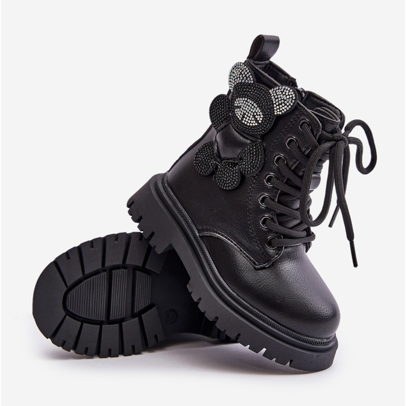 Isolierte Mädchenstiefeletten mit Teddybär und Reißverschluss, Black Relobia schwarz 2